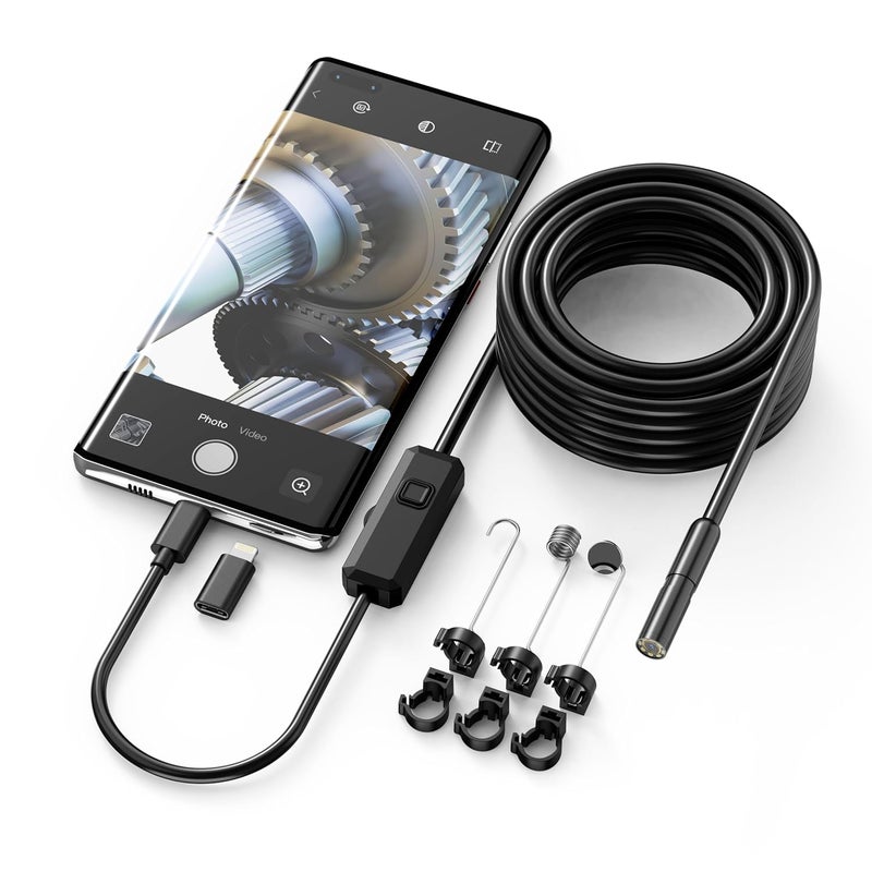 KEEMIKA 1920P HD 9.8FT Endoscope with Light, Borescope with 8 Adjustable LED Lights, USB Type C, Inspection Camera with Semi-Rigid Snake Cable for Android and iOS Smartphones, iPhone, iPad. - Image 1
